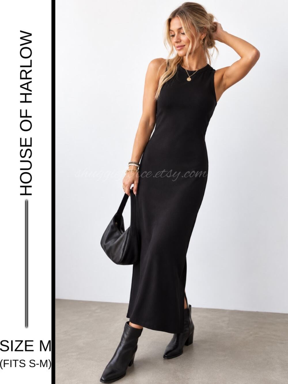 MSRP: $148 | ✨ House of Harlow 1960 Black Ribbed Midi Dress – Size M (fits S-M)✨